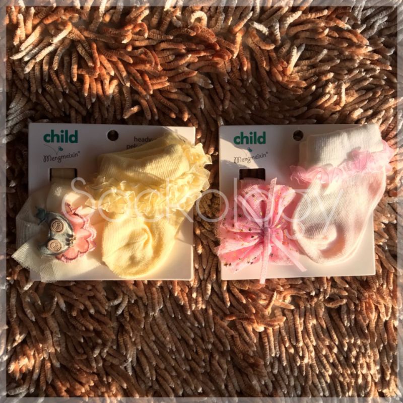 (Min 3pcs @15.000) Kaos kaki bayi + bando  Baby girl newborn headband