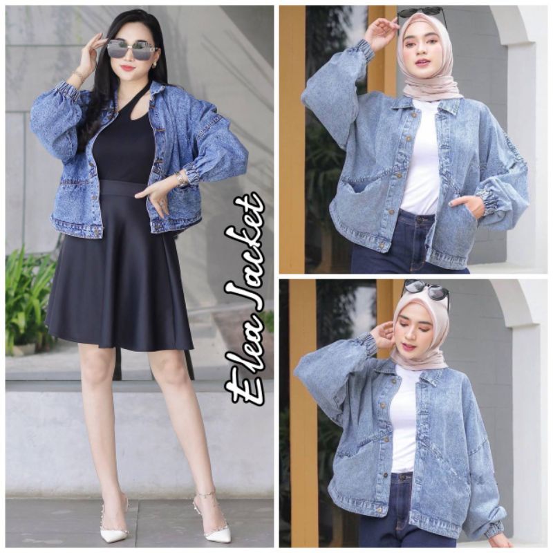 Elea Jacket Jeans Jaket Outer Atasan Wanita Outfit Remaja Ootd Hijab Kekinian Terlaris Termurah