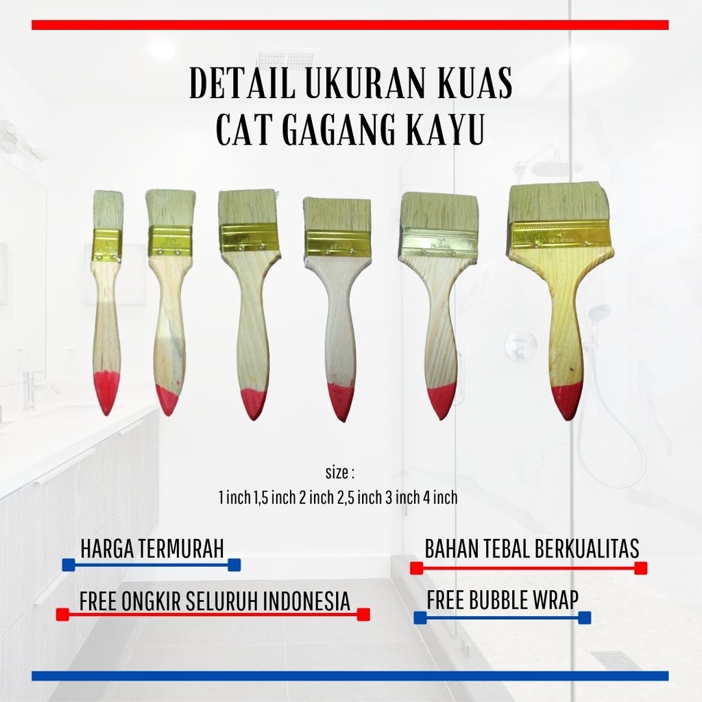 KUAS CAT TEMBOK KUAS CAT GAGANG KAYU 1&quot; 1 1/2&quot; 2&quot; 2 1/2&quot; 3&quot; 4&quot; TERMURAH