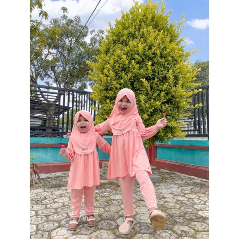 Gamis Sherly Set Hijab Anak Perempuan Usia 0-6 Tahun |Setelan Busana Bju Syari Bayi Terbaru 3-5 Thn |Stelan Pakaian Tanggung 1-4 Bulan  Little Pineapple Baju Muslim Lucu