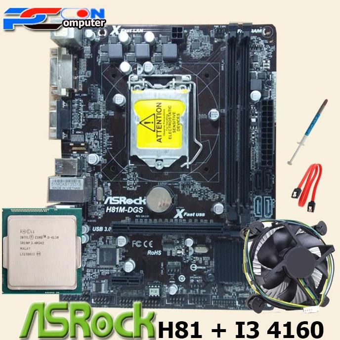 Mainboard Mobo Motherboard Lga 1150 H81 dengan procesor i3 4160 Fan