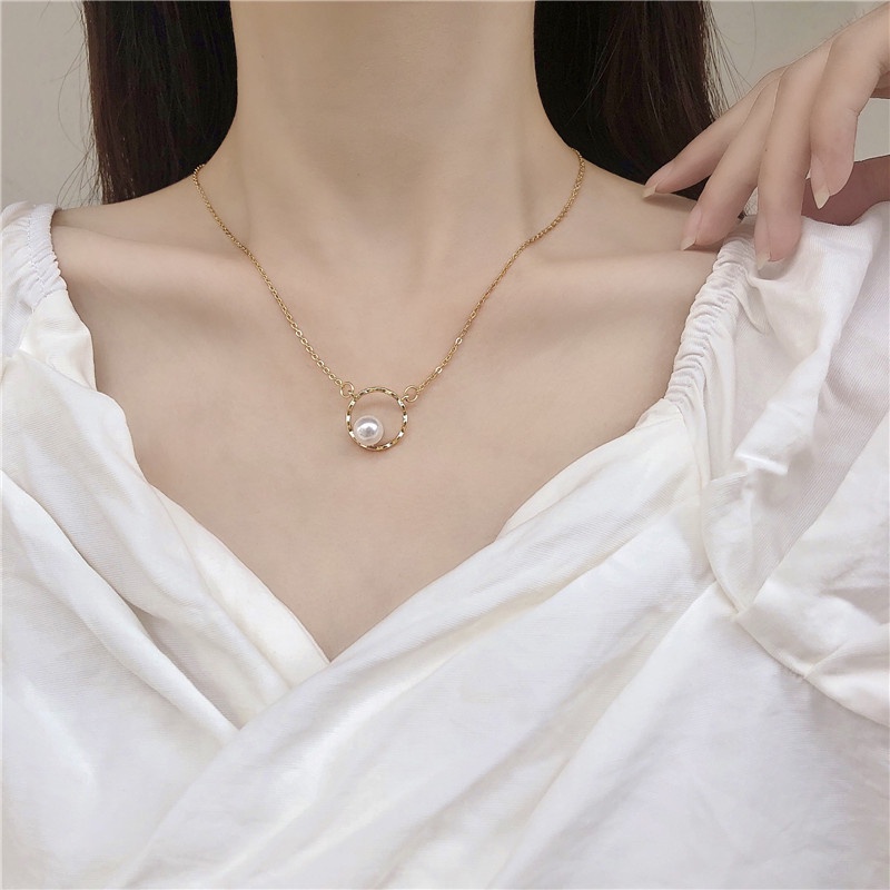 Kalung Jenifer Ring Pearl Necklace Korea Style