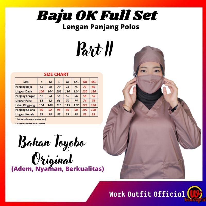 Baju Ok / OKA | Baju Jaga Perawat Dokter Petugas Medis LENGAN PANJANG POLOS | Bahan Toyobo Part II