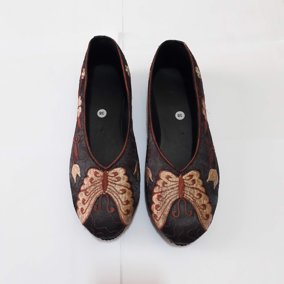 etnik fashion sepatu wanita flat slip on bordir kupu