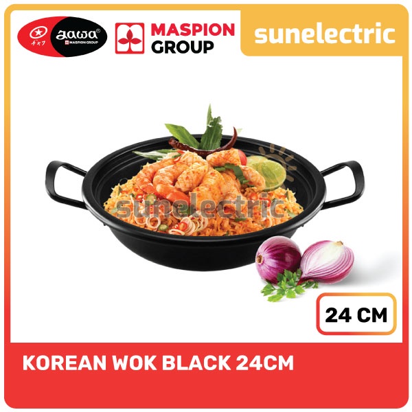Maspion ALU Wajan Korean Wok 24 Cm Black Anodize Aluminium Tebal Panci Wajan Penggorengan Kuali Coco