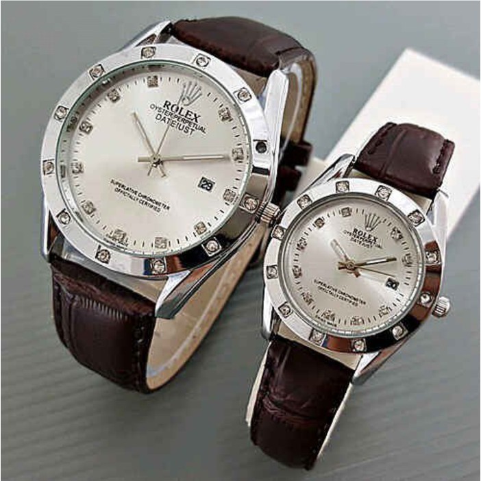 Rolex Rx01 Jam Tangan Couple Kulit, Casual Coklat Tua/Dark Brown (Kw) High Quality