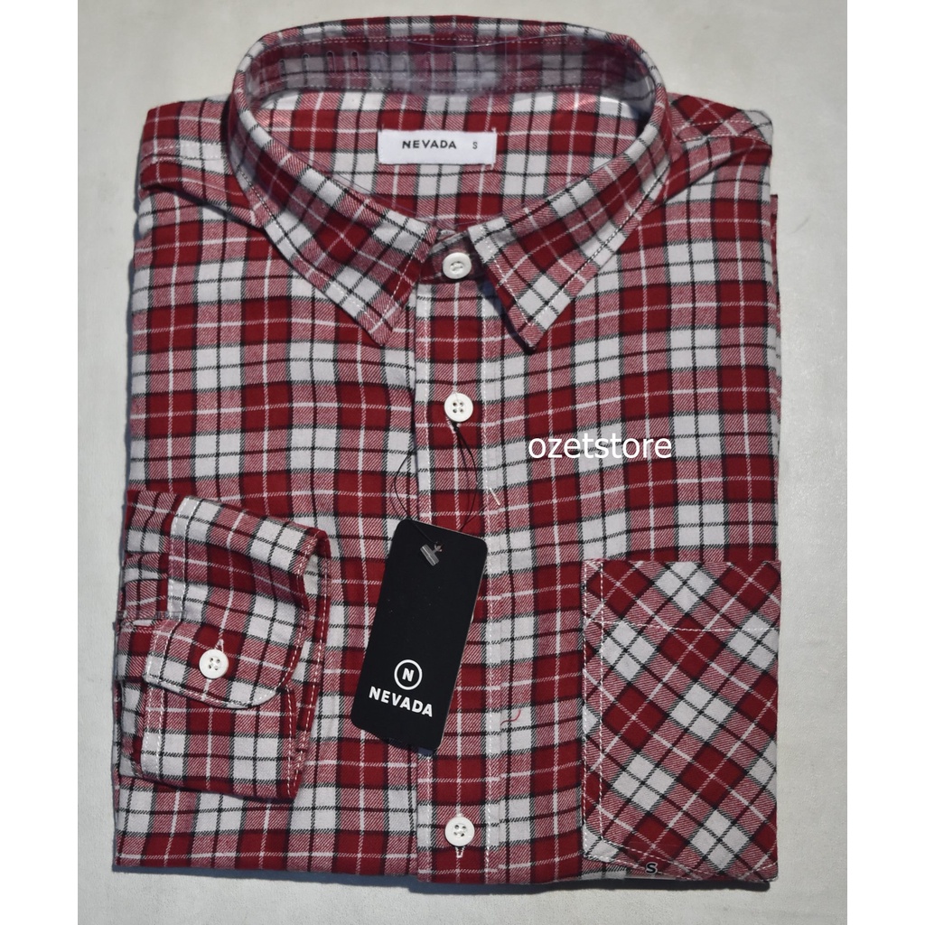 Kemeja Flanel Pria Nevada Lengan Panjang Merah KNR44 ORIGINAL
