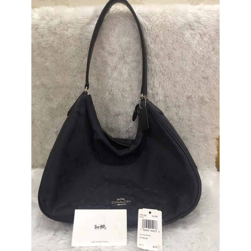 coach Signature Nylon Zip Shoulder Bag Black