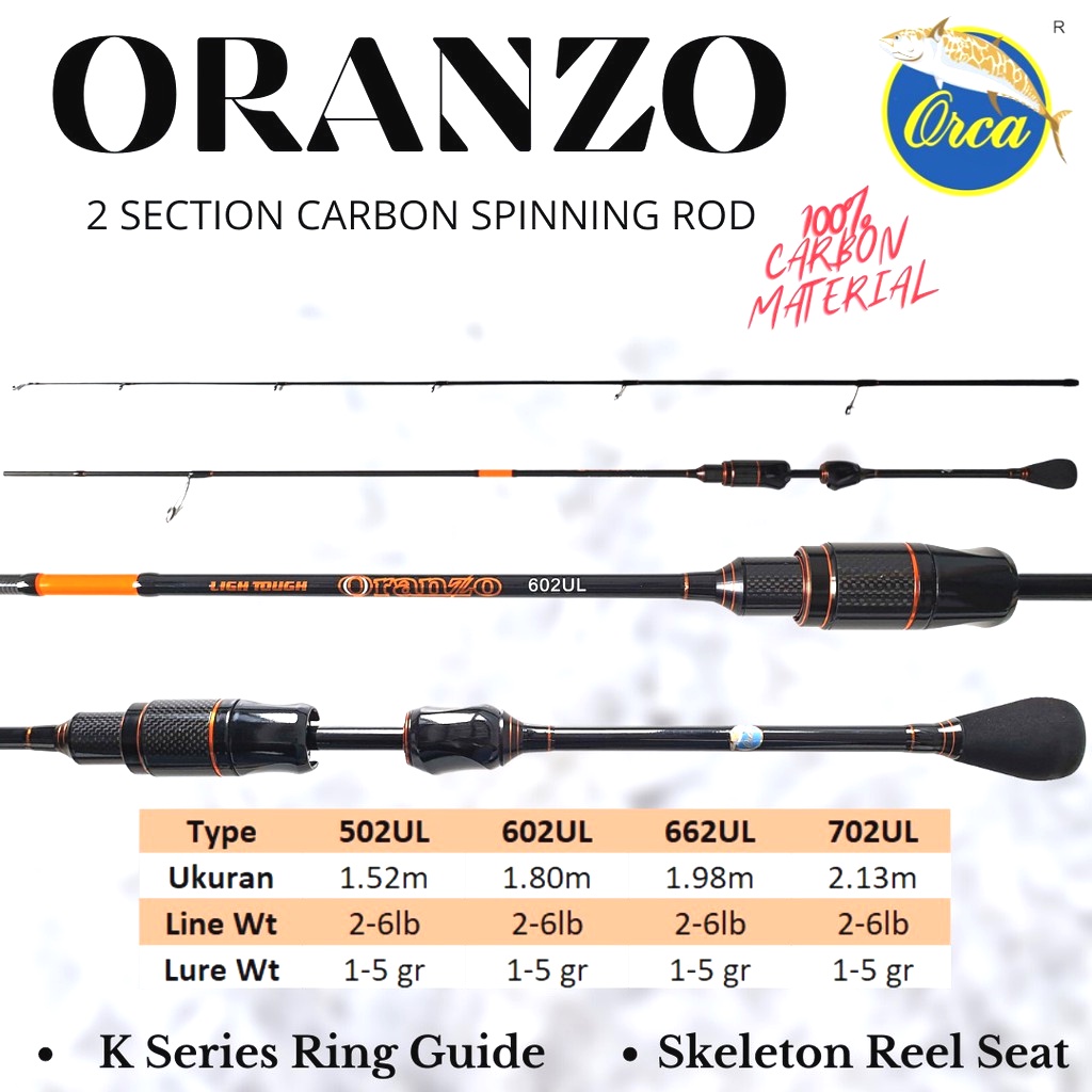 Joran Pancing Ultra Light Orca Oranzo 502 602 662 702 UL bahan carbon action lentur COD