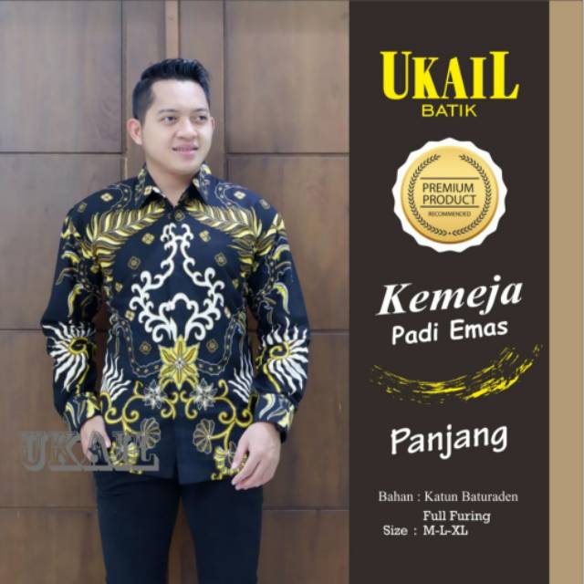 Kemeja Batik Lengan Panjang Eksklusif PADI EMAS Bahan Batik Baturaden Lapis Furing