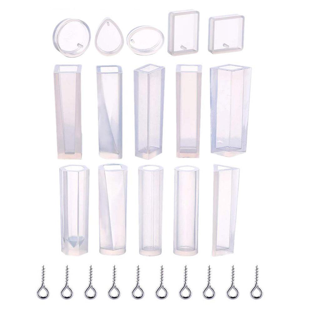 15Pcs Cetakan Resin Silikon Pembuat Perhiasan Liontin DIY dan 100Pcs Mata Sekrup
