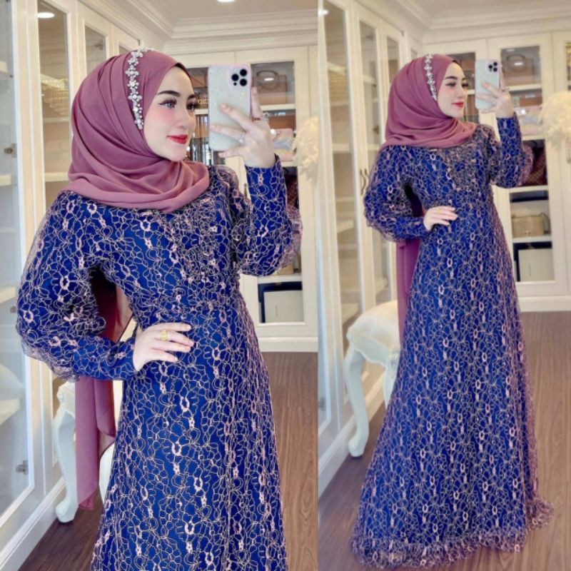 DRESS BRUKAT SIMPLE ORIGINAL SHELLASAUKIA / GAMIS KONDANGAN HARI RAYA / GAUN PESTA
