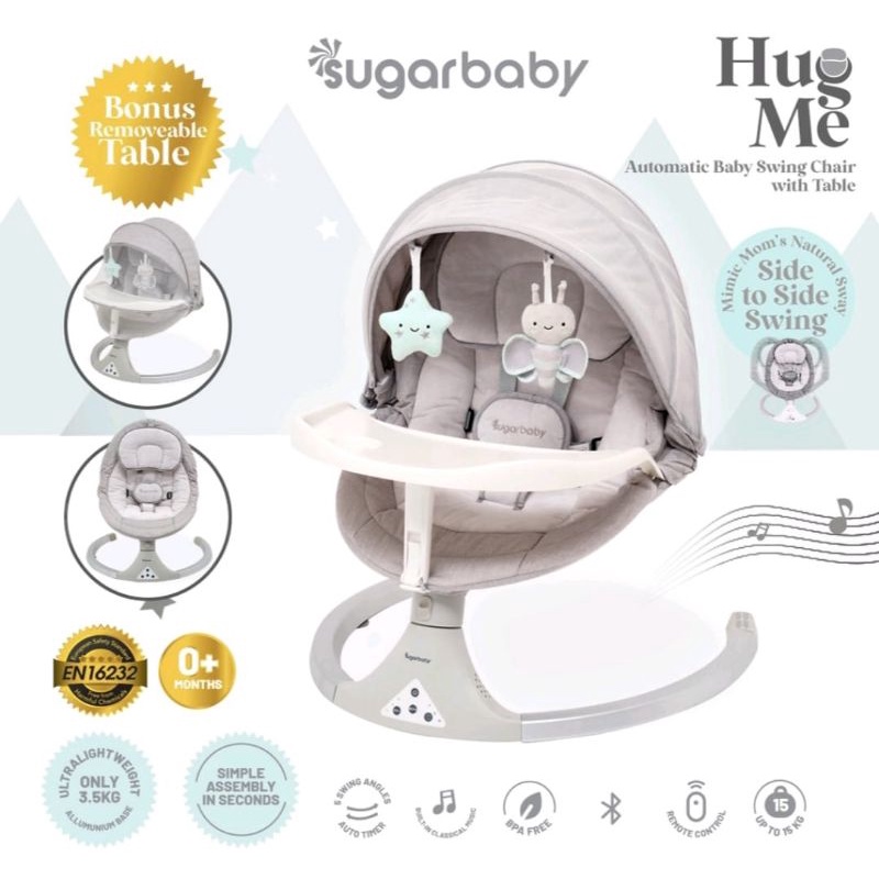 SUGARBABY HUG ME AUTOMATIC SWING CHAIR WITH TABLE  &amp; SUGAR HUG ME K-SERIES SWING CHAIR / Kursi Ayunan Otomatis FREE BUBBLE WRAP