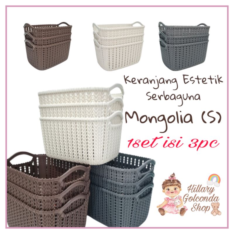 Keranjang Estetik motif anyam MONGOLIA Small  (1set isi 3PC)