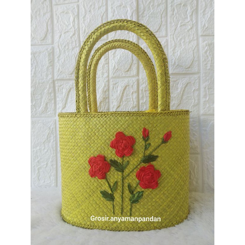 

Tas pandan OVAL KECOS SULAM WARNA tas parcel goodiebag hampers