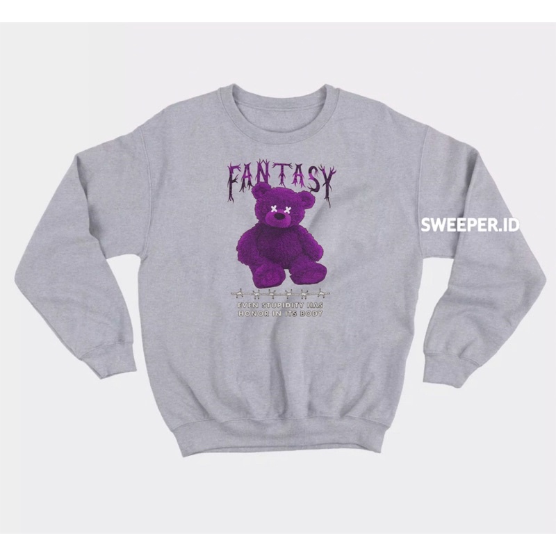 SWEATER CREWNECK MOTIF BEAR FANTASY PRIA &amp; WANITA BAHAN FLEECE