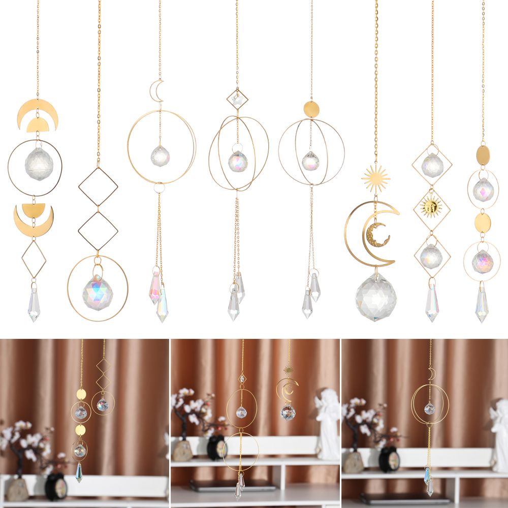 ROW Wind Chime Crystal Suncatcher Car Decor Window Sun Catcher Moon Ring Office Garden Chakra Pendant Patio Home Hanging Prism Ornament