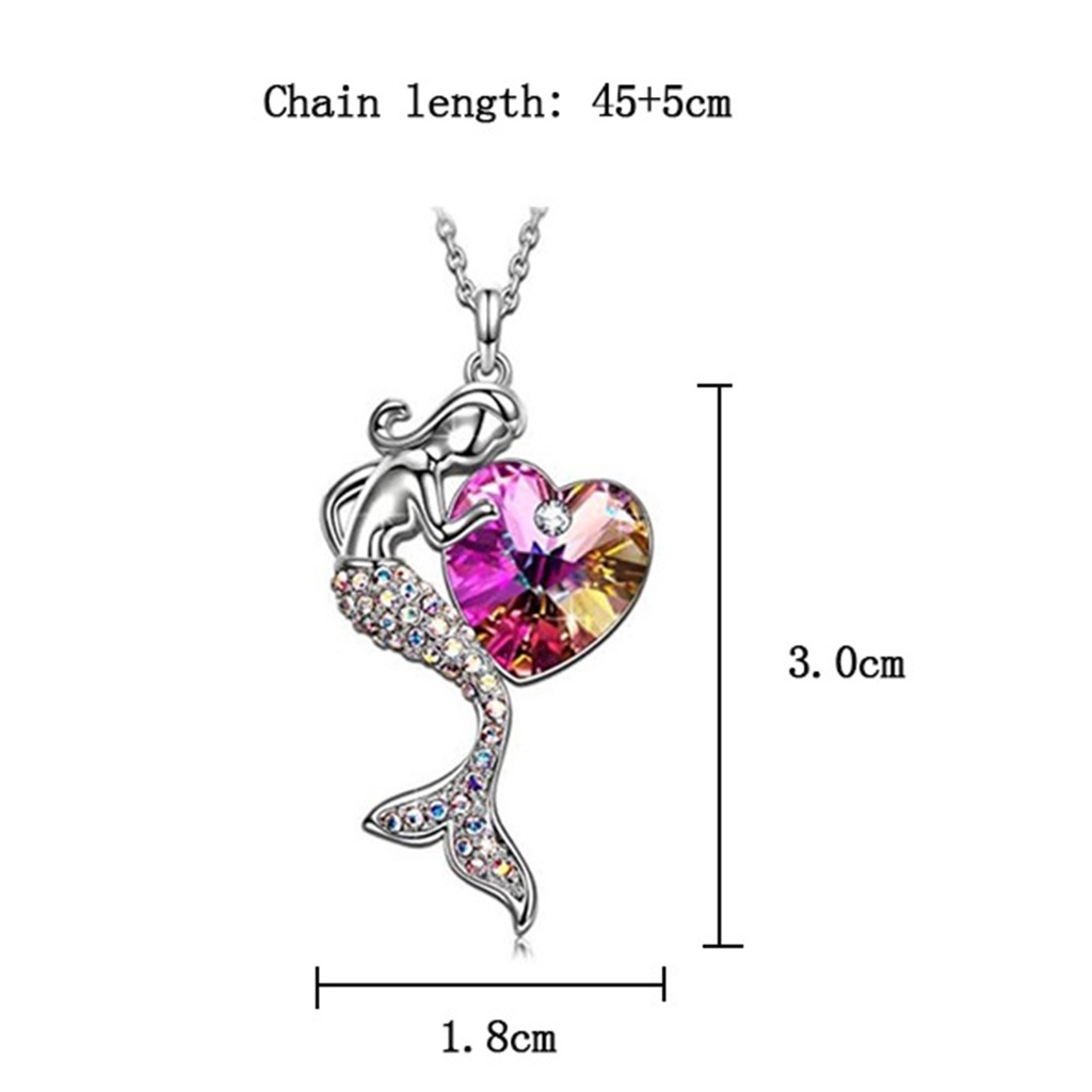 Hu Hu Hu Hu Hu Alat Bantu Pasang Kacamata♡ Kalung Klavikula Desain Hati Mermaid Aksen Kristal Imitasi Gaya Elegan Untuk Wanita