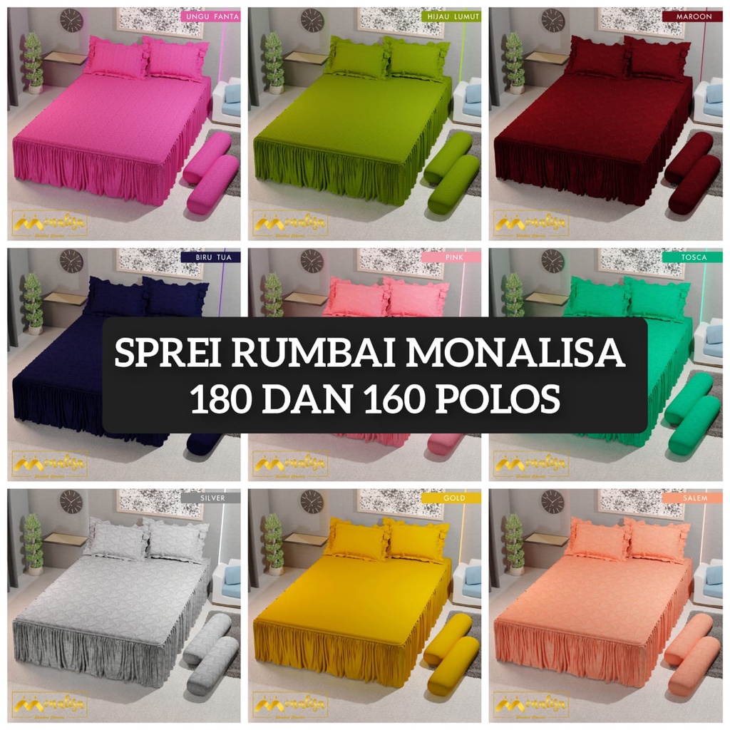 SPREI RUMBAI 180X200 DAN 160X200 MERK MONALISA. SPREI RUMBAI POLOS 180 DAN 160