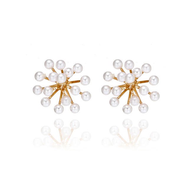 LRC Anting Tusuk Fashion Gold Snowflake Pearl Irregular Geometric Earrings F48107
