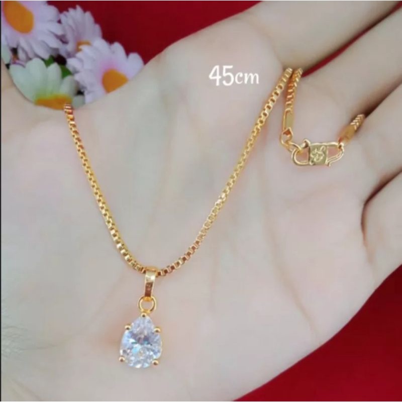 Kalung Italy Titanium Gold Free Liontin Mata Satu Lapis Emas 24k Anti Karat dan Luntur