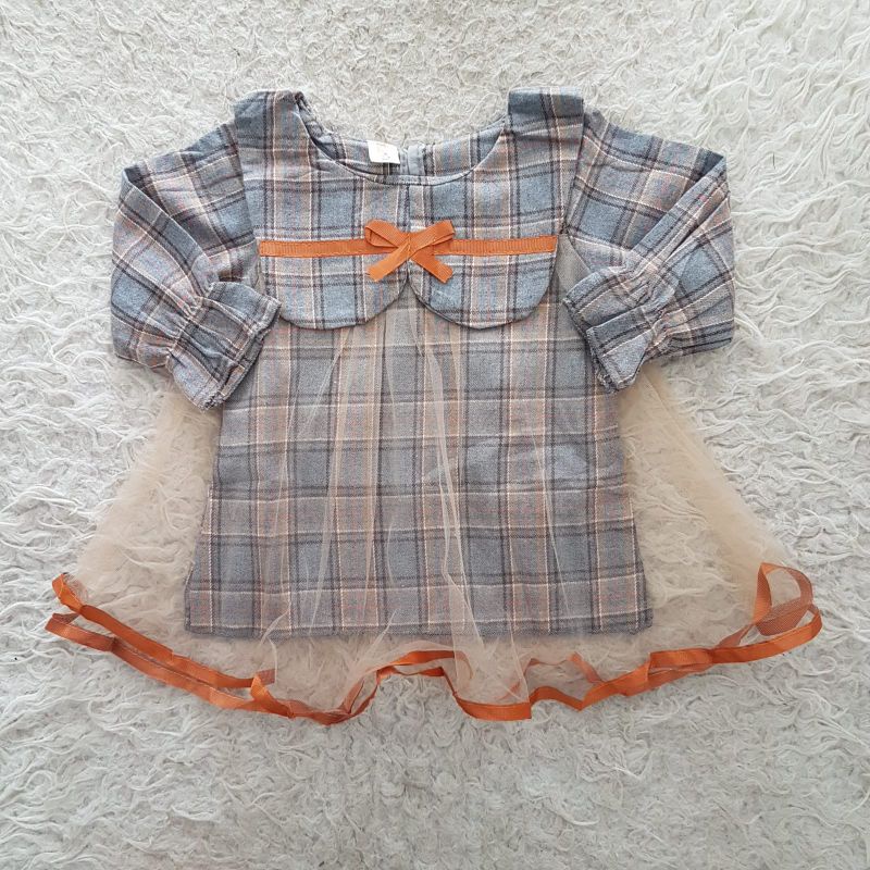 baju bayi import gingham ribbon dress