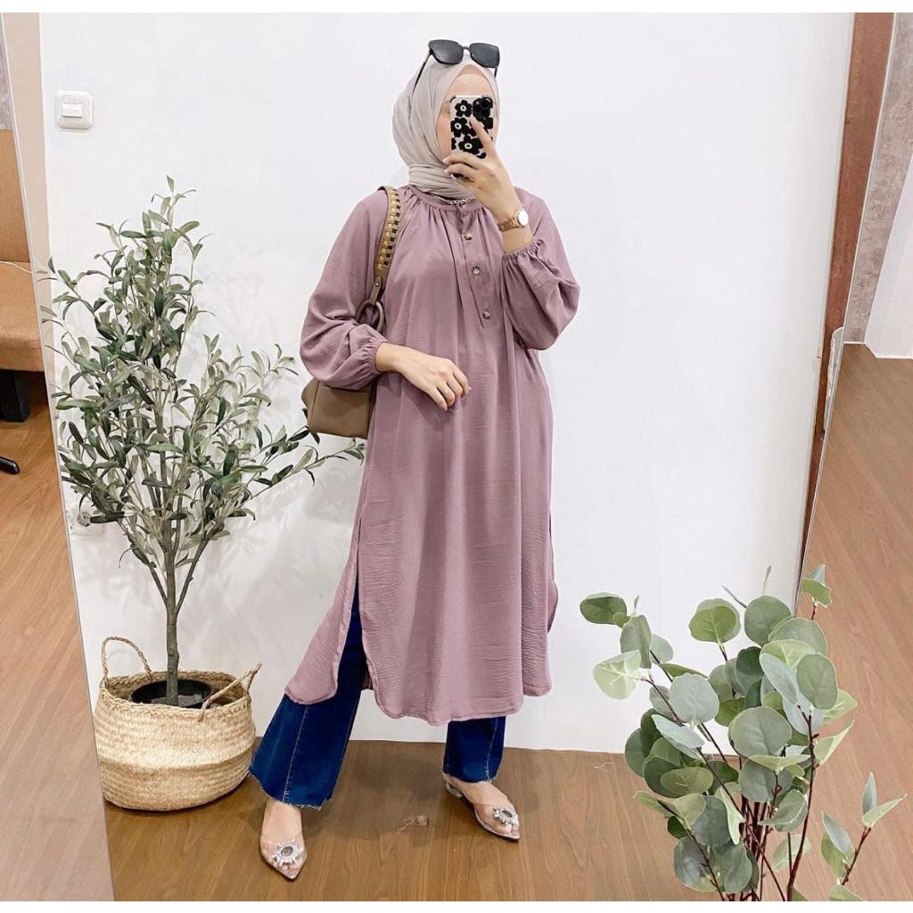 1KG MUAT 4PCS | RENITA LONG TUNIK KANCING AIRFLOW CRINKLE HITS OOTD FASHION WANITA SELEBGRAM TERMURAH