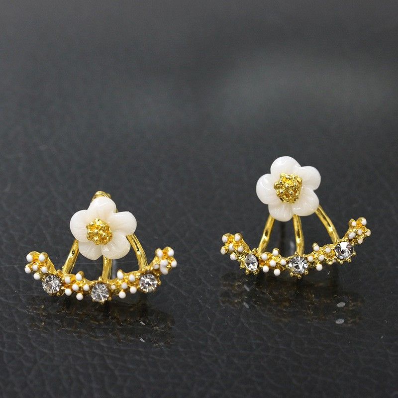 Anting Baris Bunga Zircon Flower Stud Earrings