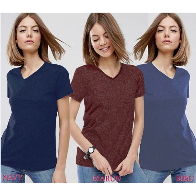 Vioree Size XXL Kaos Leher V Wanita Woman V Neck T Shirt