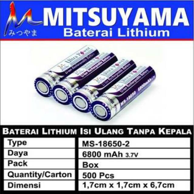 batrai Li-Ion 18650-2/ 6800mah (tnpa kpl)MITSUYAMA baterai swatt