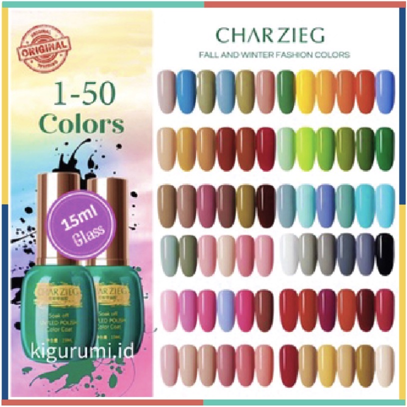 (1-50) CHARZIEG Kutek Soak Off Gel Halal UV Polish Cat Kuku Tahan 2 Bulan 15 ml KU007