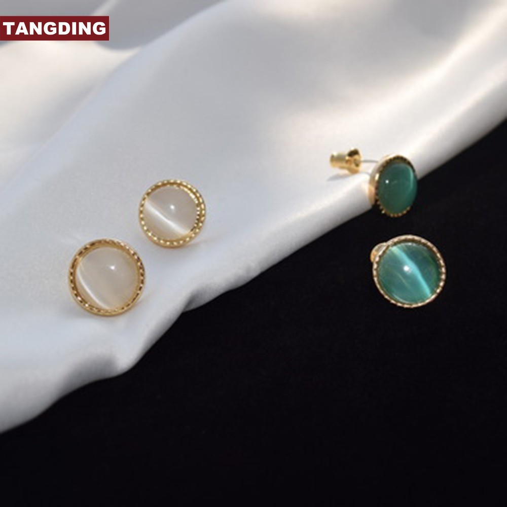 【COD Tangding】Green Gem Cat Eye Earrings Pendant Fashion Simple Needle Ear Studs