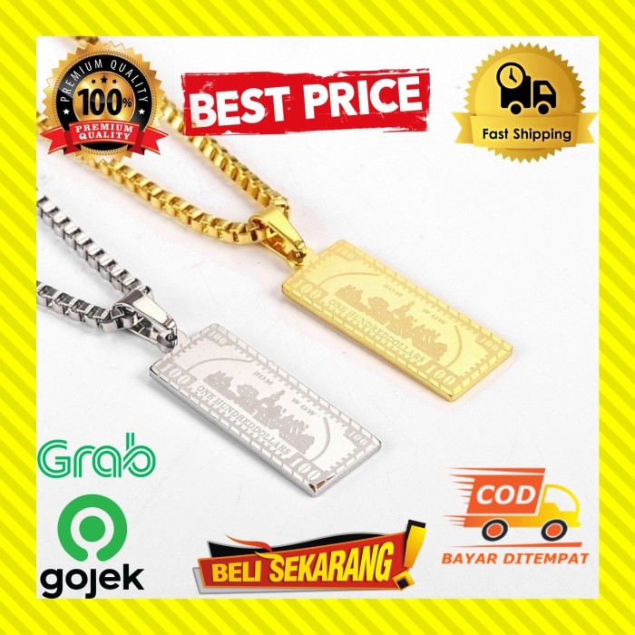 KALUNG RANTAI 100 DOLLAR AMERIKA SUPREME EMAS GOLD PERAK ORI PRIA K65