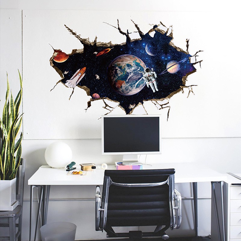 RELIZA WALL STICKER PLANET LUAR  ANGKASA ASTRONOT MOTIF  3D 