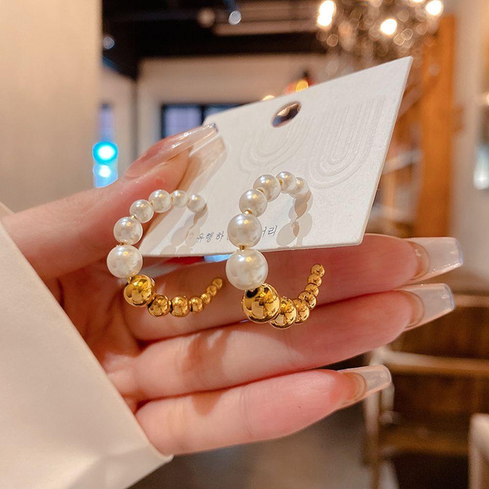 Mxbeauty Wanita Menjuntai Anting Gadis Elegan Hadiah Mutiara Perhiasan Aksesoris Anting Liontin Bentuk C Fashion Hoop Earrings