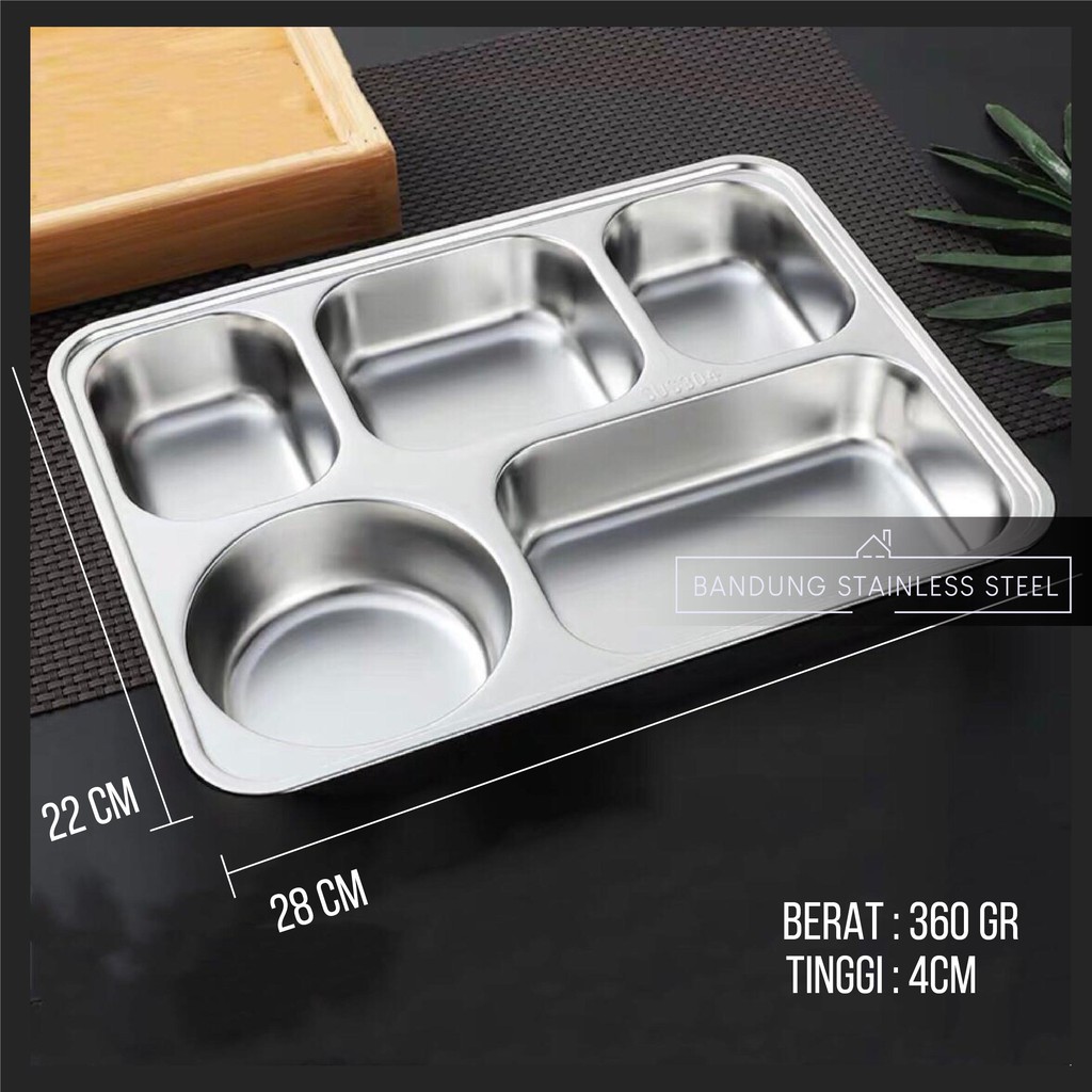 Food Tray Tempat makanan / piring stainless dengan tutup Plastik Plato