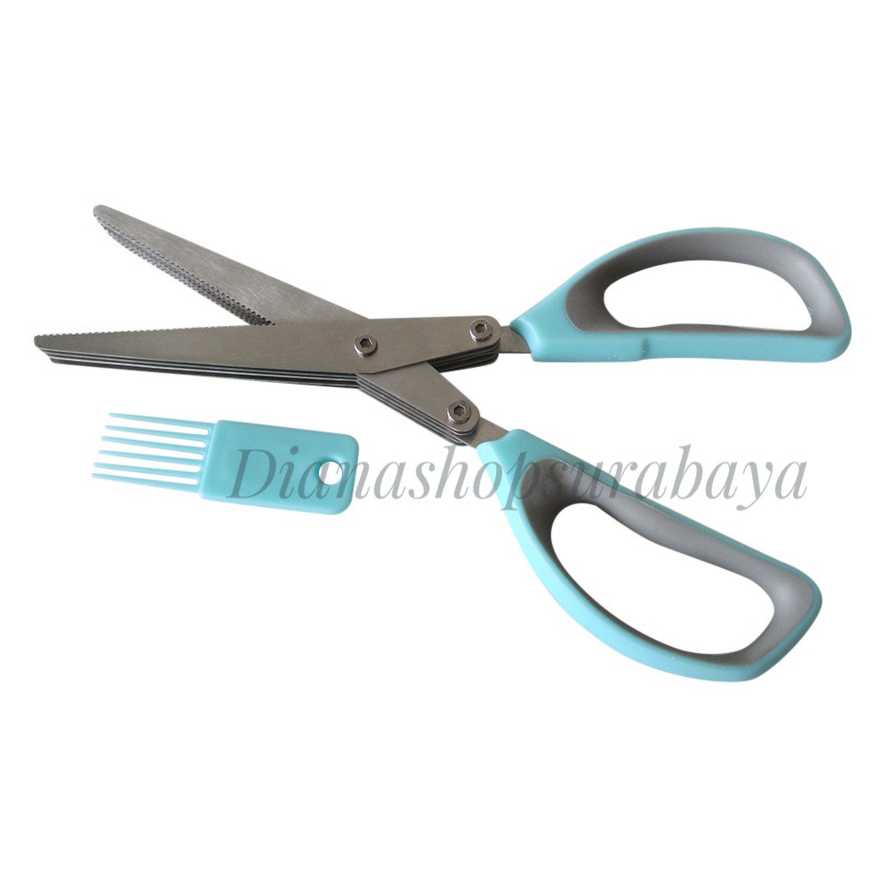 

Gunting Sayuran Stainless Steel 5 Lapisan Gunting Rempah Herbs Scissor - Biru