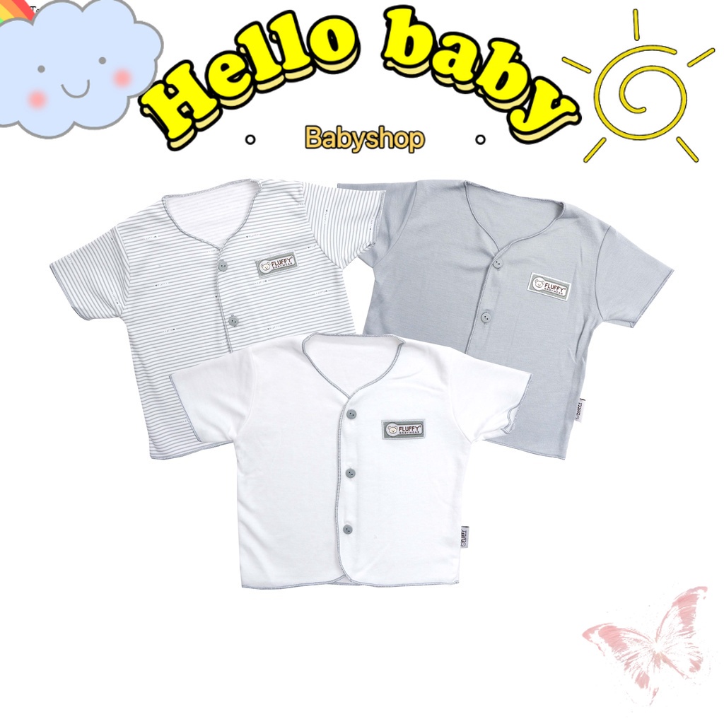 Fluffy Baju Bayi 0 3 bulan Pendek Neci Newborn Abu (Isi 3Pcs) Abu