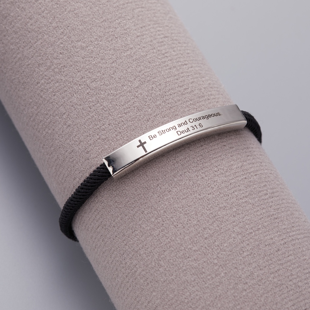 Gelang Tali Hitam Adjustable Bahan Stainless Steel Gaya Korea Untuk Pria Dan Wanita