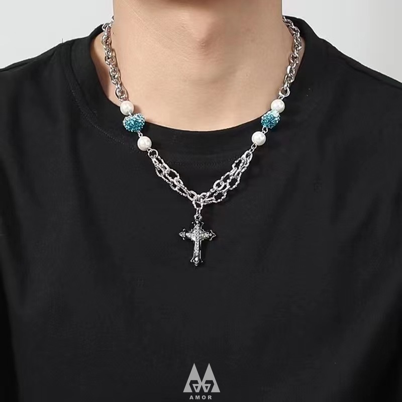 Kalung Liontin Salib Aksen Berlian Gaya Hip hop national Untuk Unisex