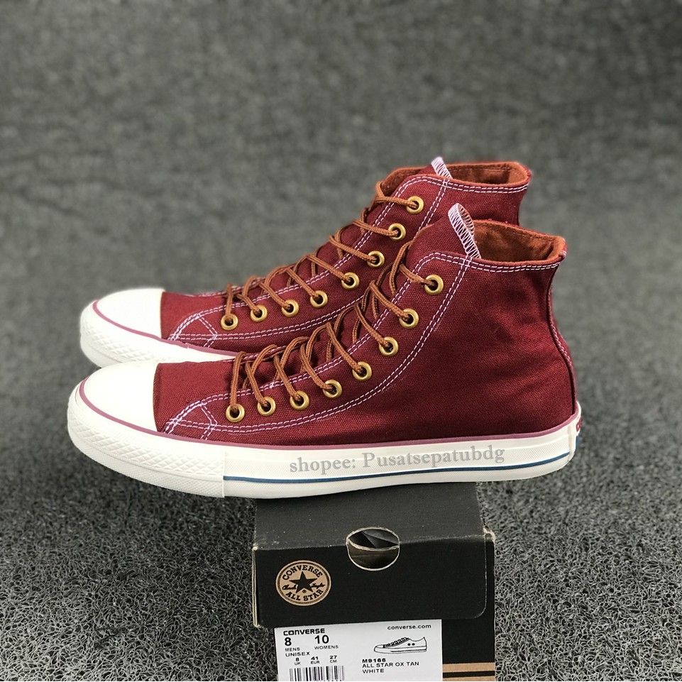 (BAYAR DITEMPAT) Converse Premium Tali Tan High Maroon