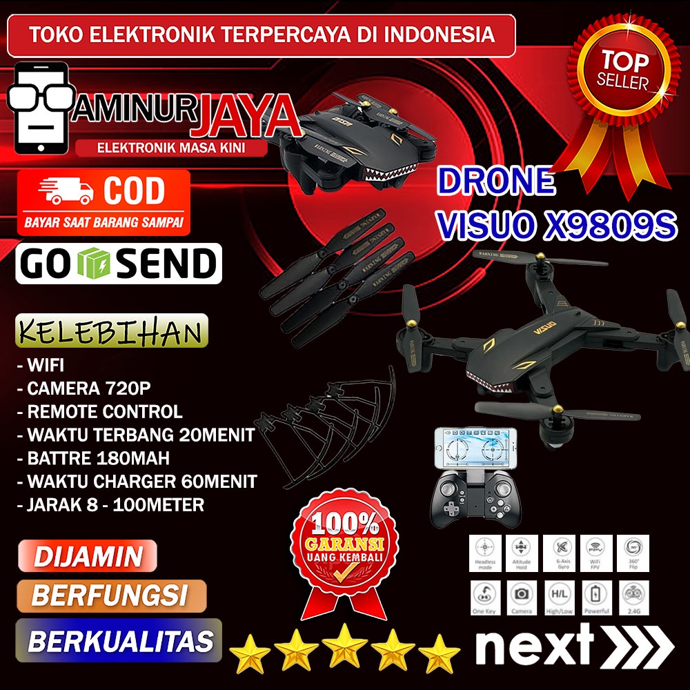 DRONE KAMERA VISUO XS809S BATTLE SHARK WIFI CAMERA 2MP FULL HD 720P ORIGINAL WAKTU TERBANG 20 MENIT 