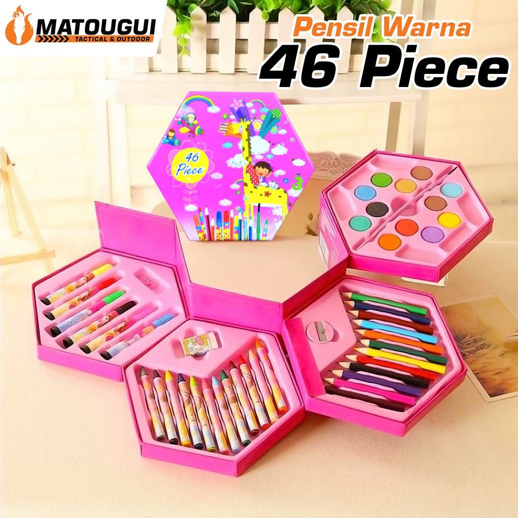 JT  - Art Set CRAYON 46 SET Box 4 In 1 Crayon Pensil Warna Alat Lukis 46 Set 4 In 1 Lengkap Pensil Warna Set 46 pcs 4in1