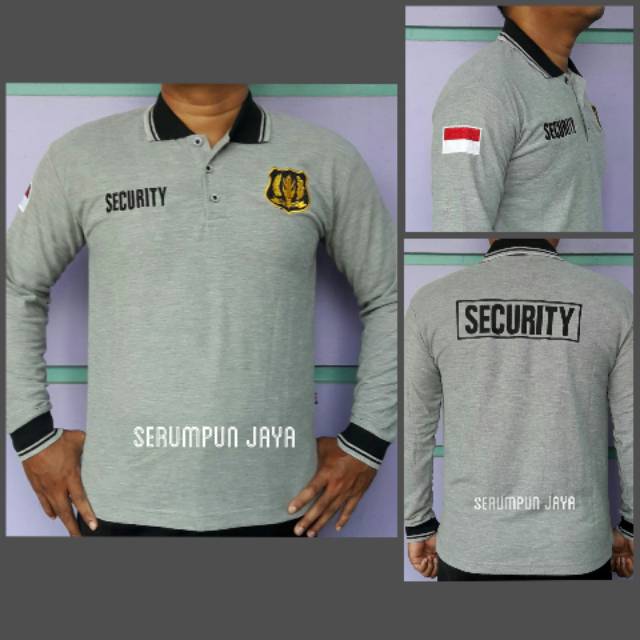 KAOS SECURITY - KAOS SECURITY ABU LENGAN PANJANG - KAOS KERAH SECURITY ABU PANJANG FULL BORDIR