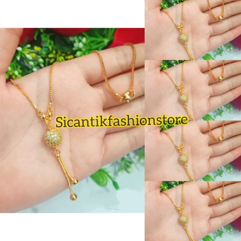 Kalung Titanium Liontin Bola Besar Fashion Wanita 45CM Terlaris Anti Karat Kalung Titanium Gold