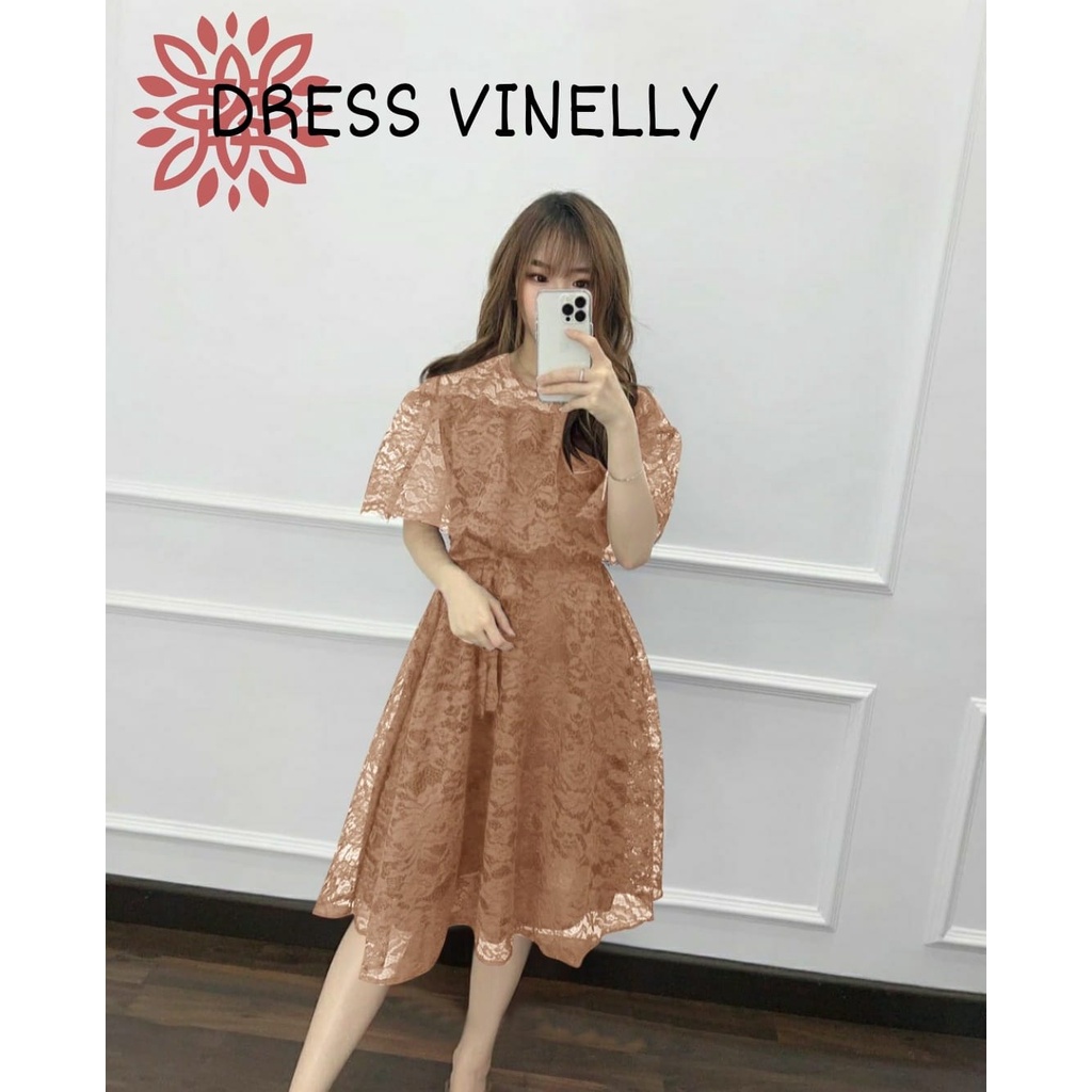 PCS DRESS VINELLY 2 UKURAN L XL FASHION PAKAIAN WANITA BAHAN BRUKAT ED