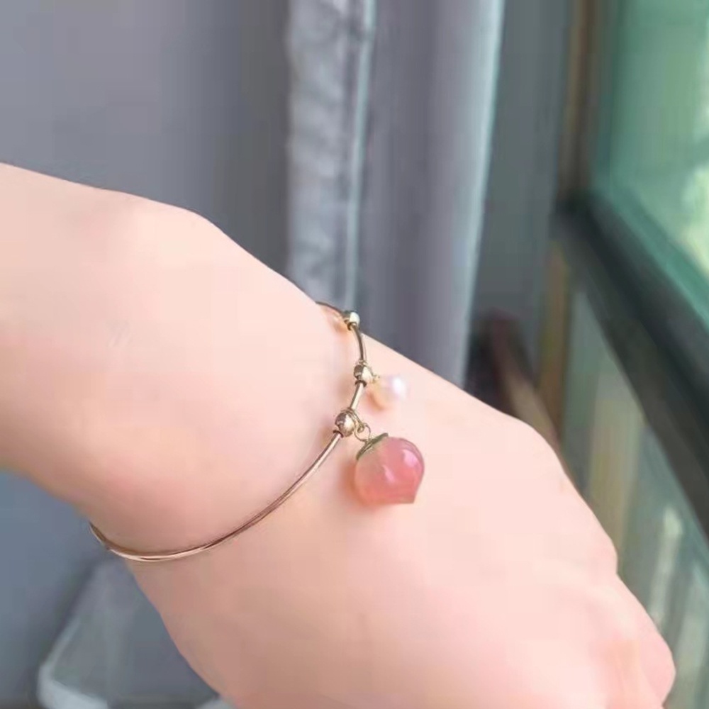 1pc Gelang Bangle Adjustable Dengan Liontin Mutiara Peach Untuk Wanita