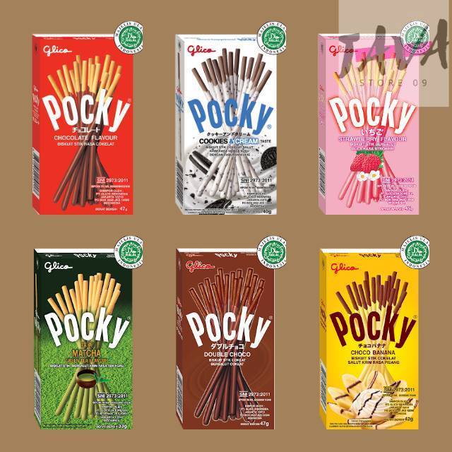 

POCKY VARIAN RASA ( CHOCOLATE,COOKIES&CREAM, STRAWBERRY, MATCHA,DOUBLE CHOCO,CHOCO BANANA)