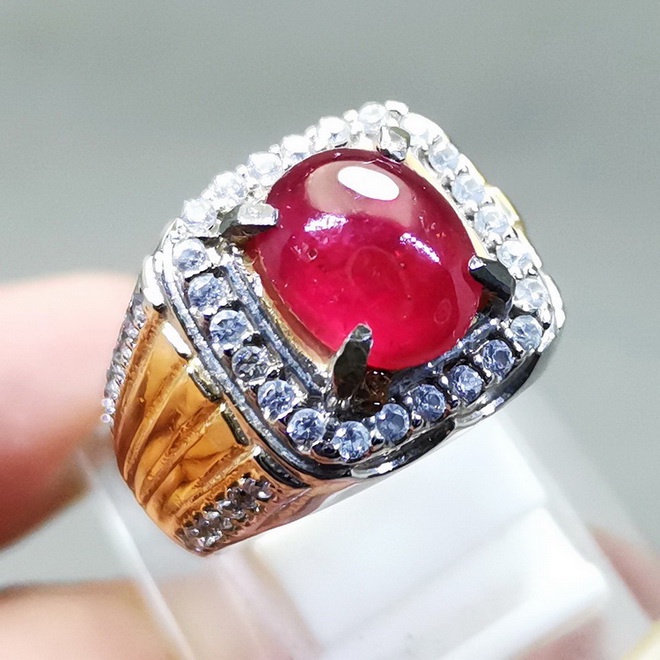 Cincin Batu Natural Ruby Corundum Merah Delima Asli