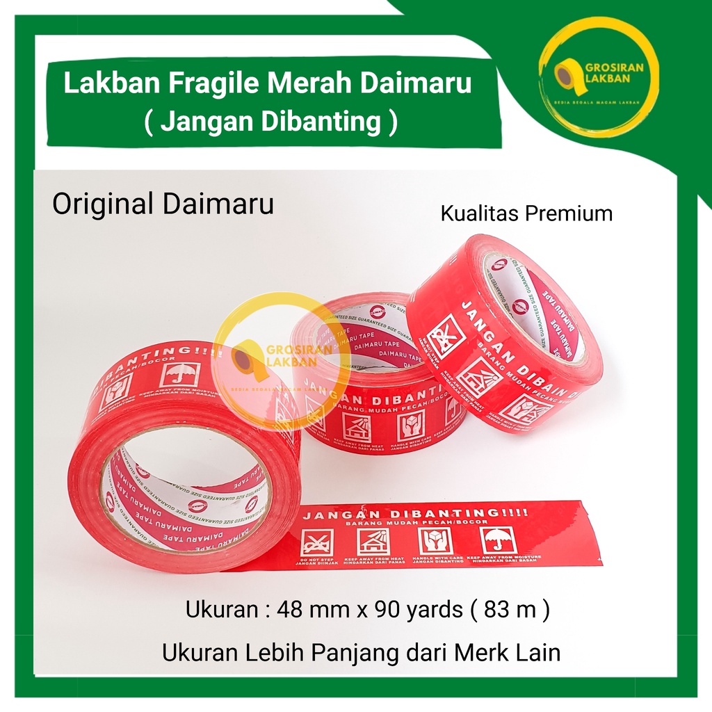 

Lakban Daimaru Fragile Merah Jangan di Banting 2 Inch Tebal Ukuran 48mm x 90yard Packing Toko Online